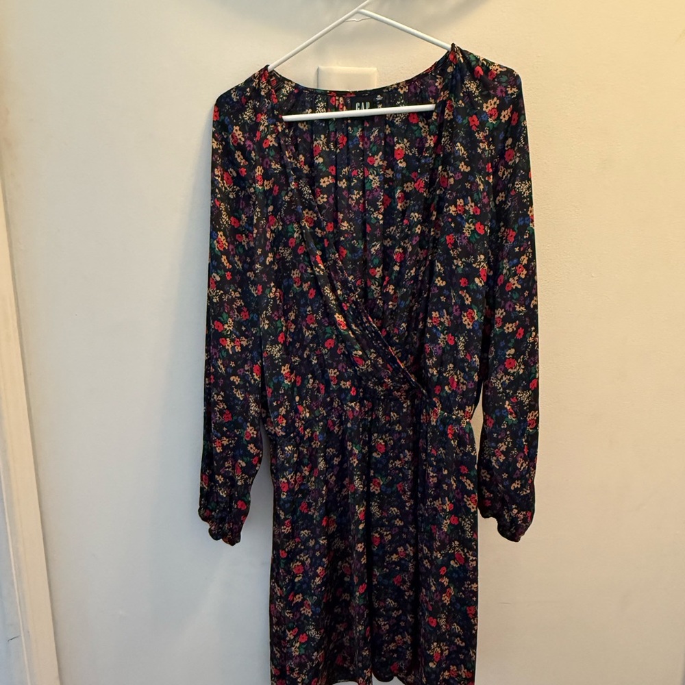 GAP Pink and Red Bishop Sleeve Wrap Sundress